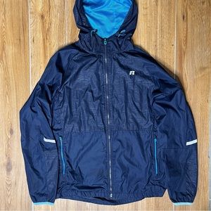 Russel Brand Navy Blue Windbreaker Jacket Coat Throwback Vintage Large